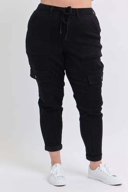 Judy Blue Black High Waist Cargo Cuffed Jogger