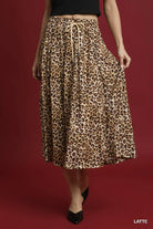 Umgee Drawstring Leopard Midi Skirt LATTE