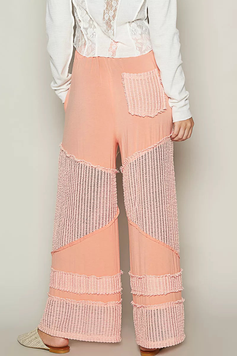 POL Coral Orange Drawstring Elastic Waistband Wide-Leg Pants