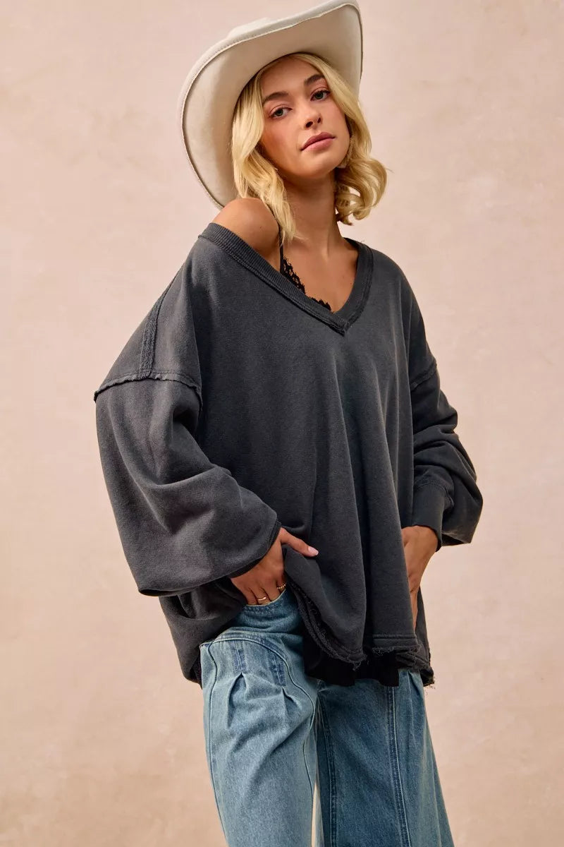 BiBi Mineral Washed French Terry Oversized Sweatshirt – Ash