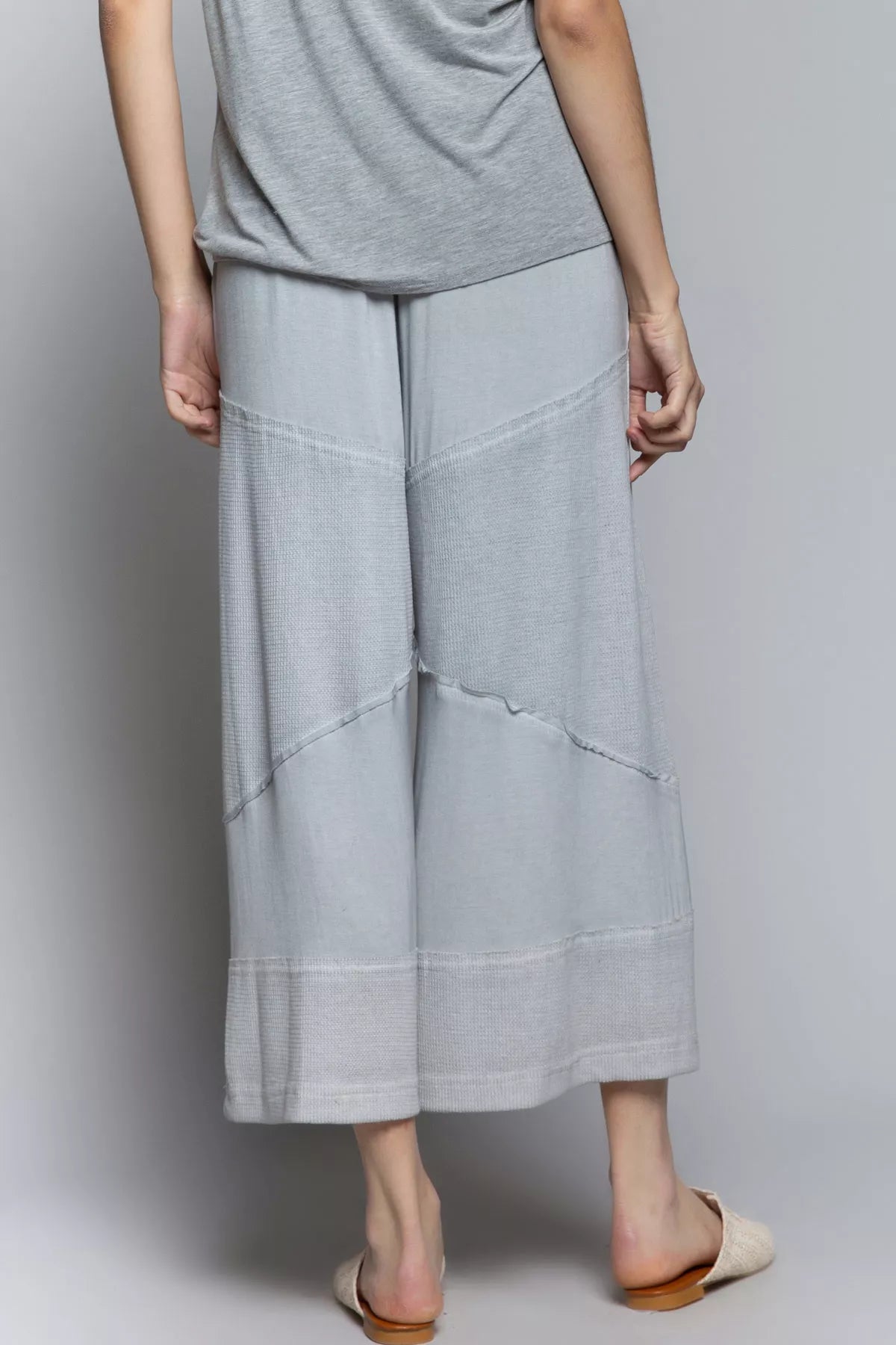 POL Dove Gray Elastic Waistband Wide Leg Pants with Drawstring