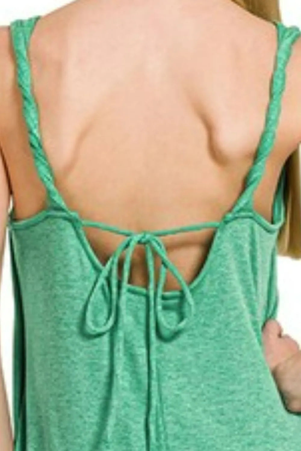 Zenana Kelly Green French Terry Twisted Strap Midi Dress