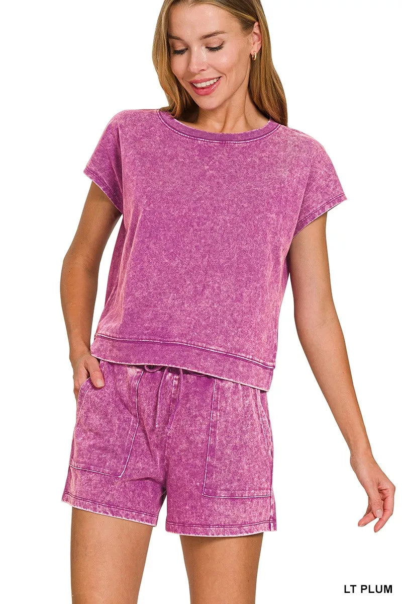Zenana Light Plum Premium Cotton Washed Sleeveless Top & Shorts Set LT PLUM