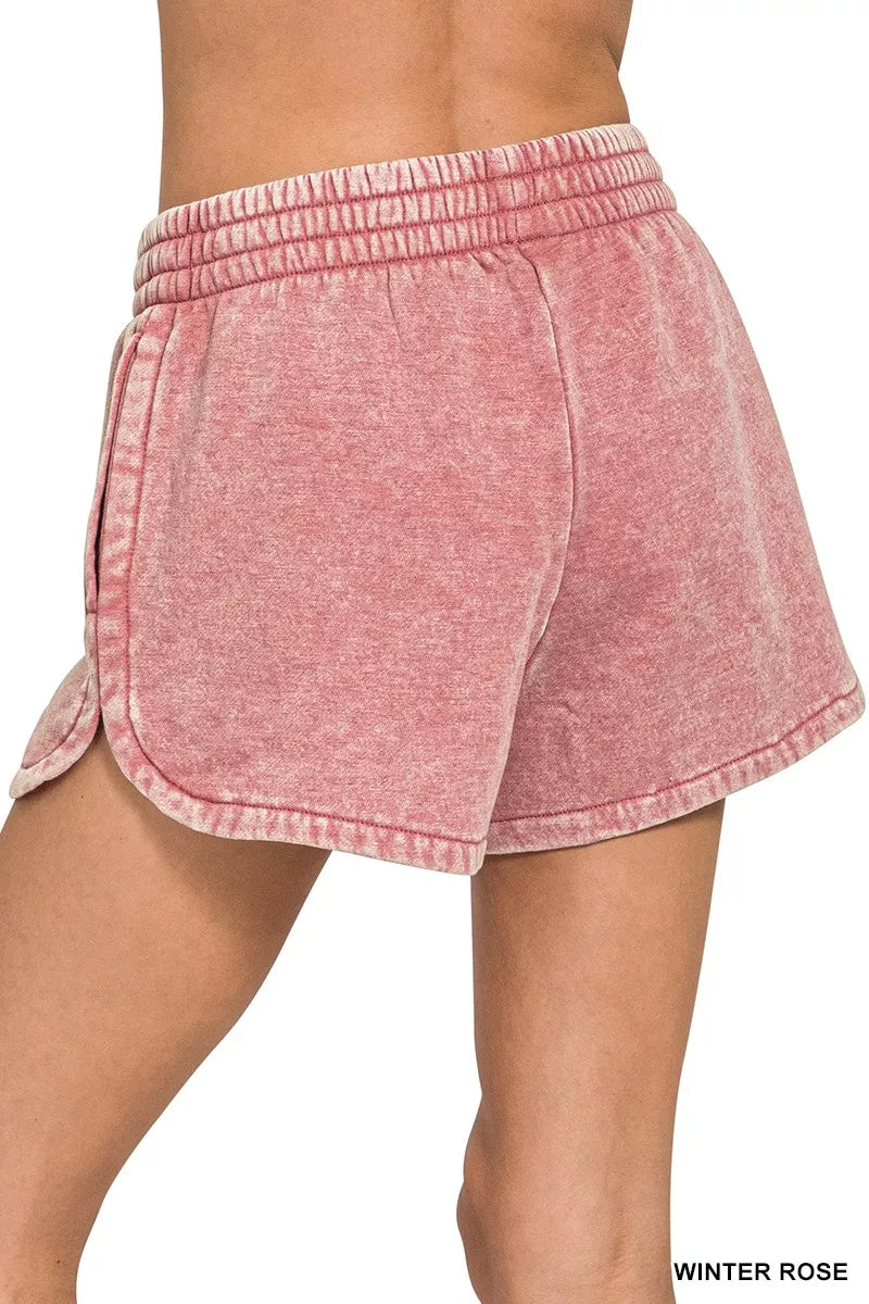 Zenana Winter Rose Acid Washed Elastic Waistband Dolphin Shorts