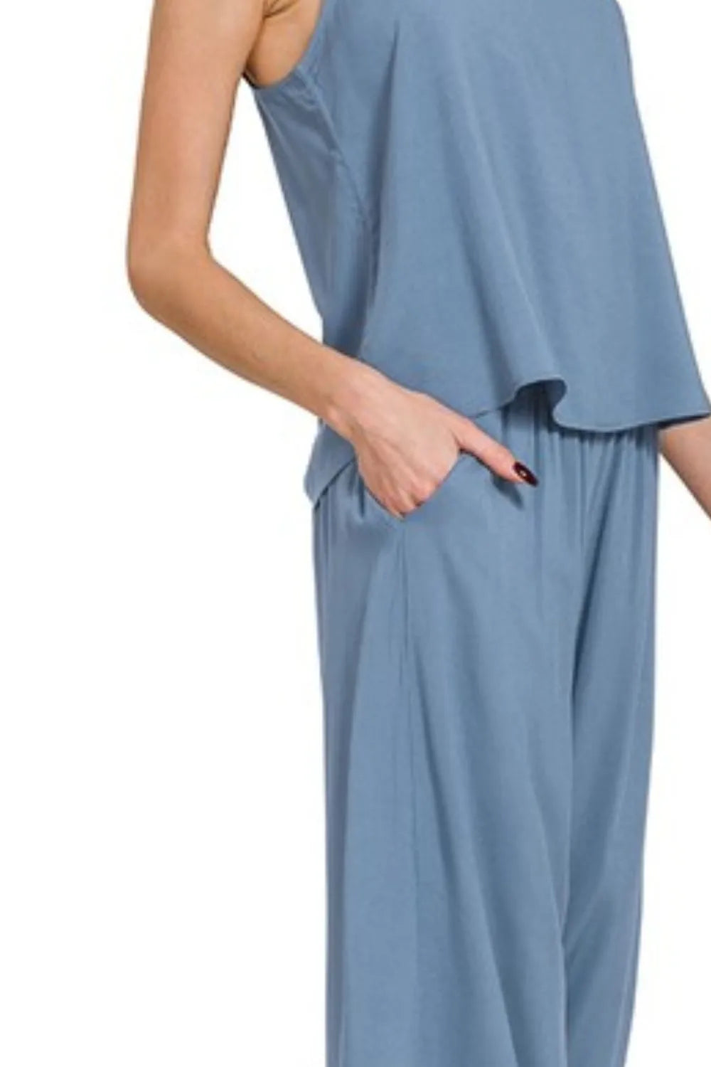 Zenana Dusty Blue Woven Cami & Pants Set