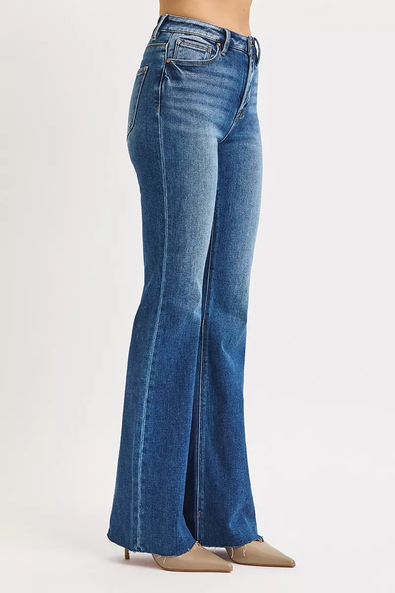 RISEN Dark Washed High Rise Flare Jeans