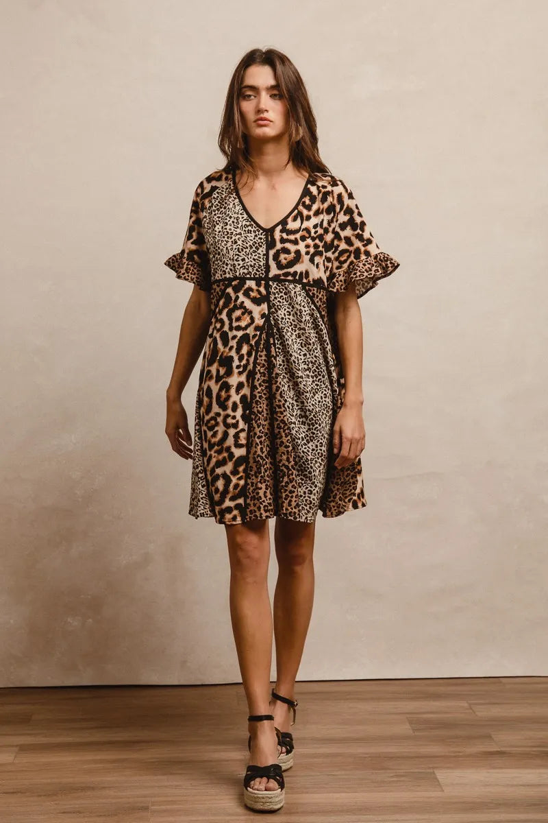 BiBi Leopard Prints Mix and Match Short Sleeve Dress