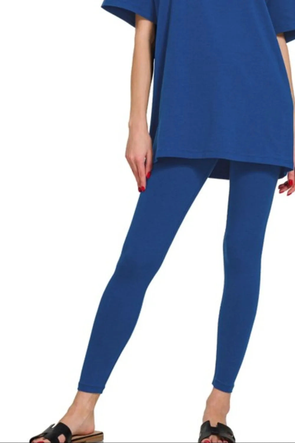 Zenana Light Navy Cotton Round Neck Top & Legging Set