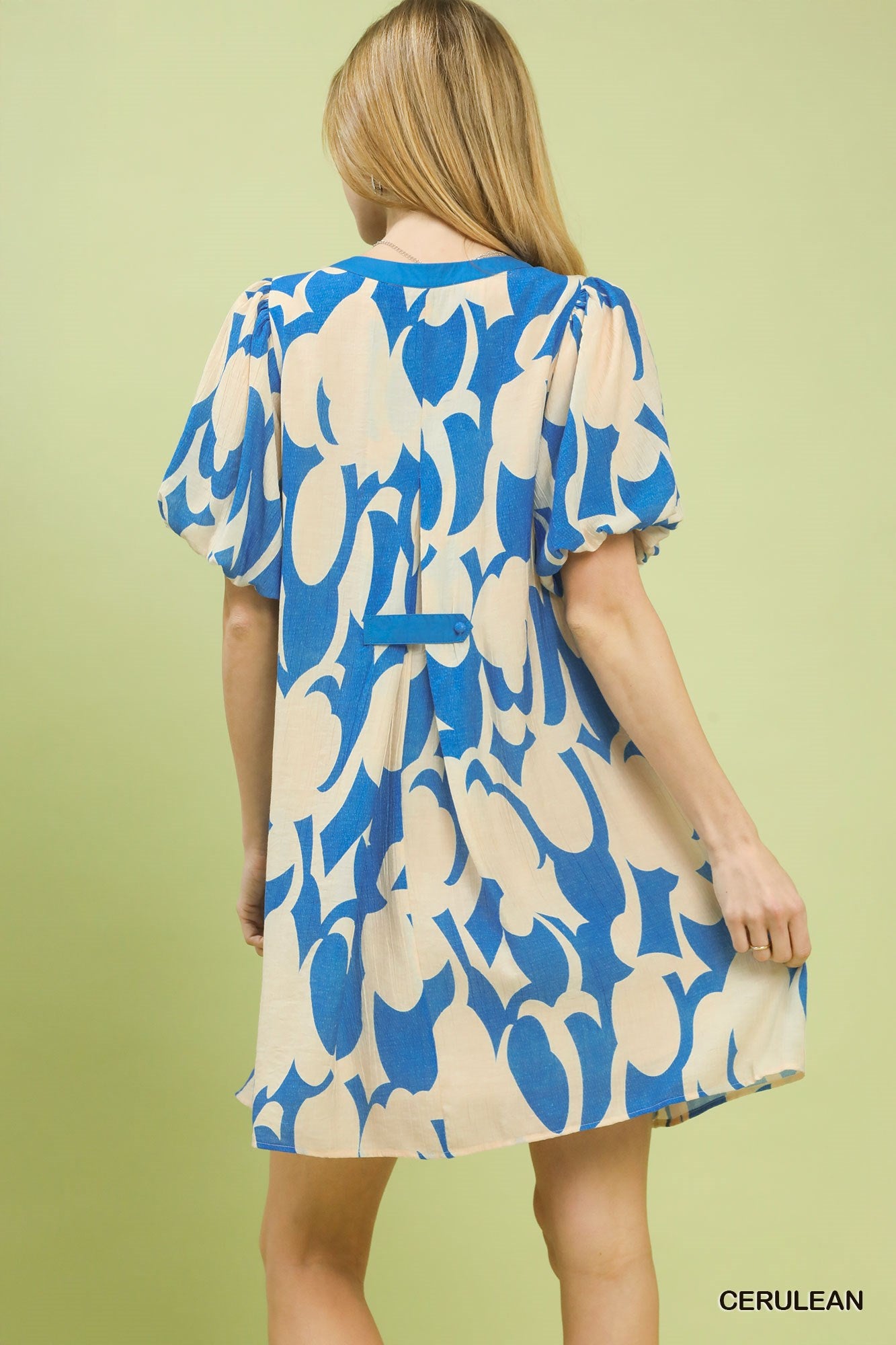 Umgee Cerulean Abstract Print Puff Sleeve Shift Dress