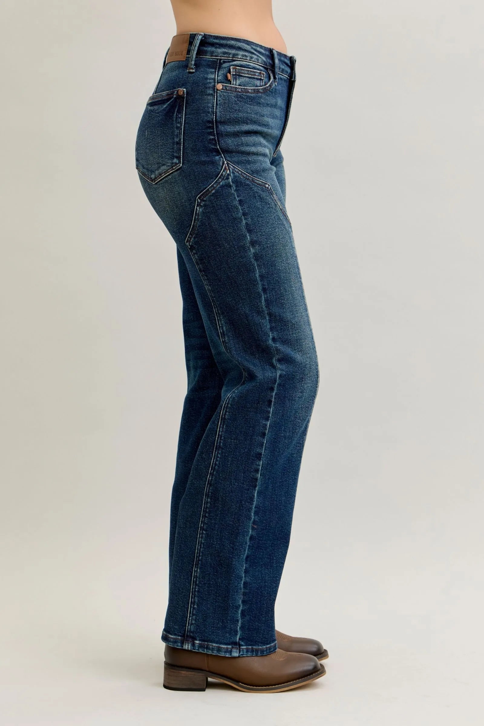 Judy Blue Dark Washed Western Seam Detail Straight Leg Jeans