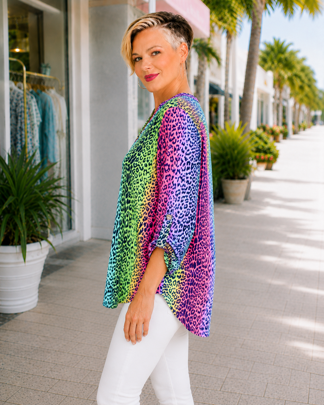 Dear Scarlett Multi Color Neon Animal Print Lizzie Top Shirts & Tops