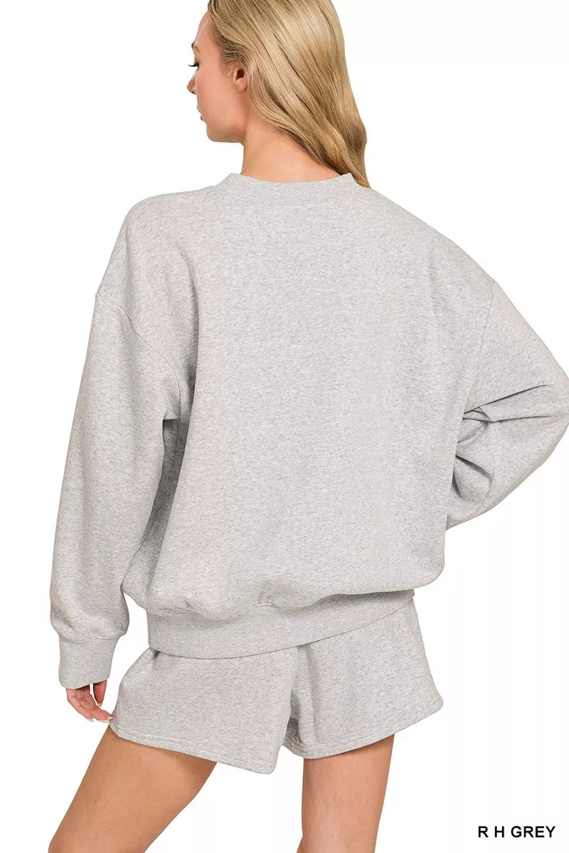 Zenana Heather Gray Fleece Long Sleeve Sweatshirts & Shorts Set