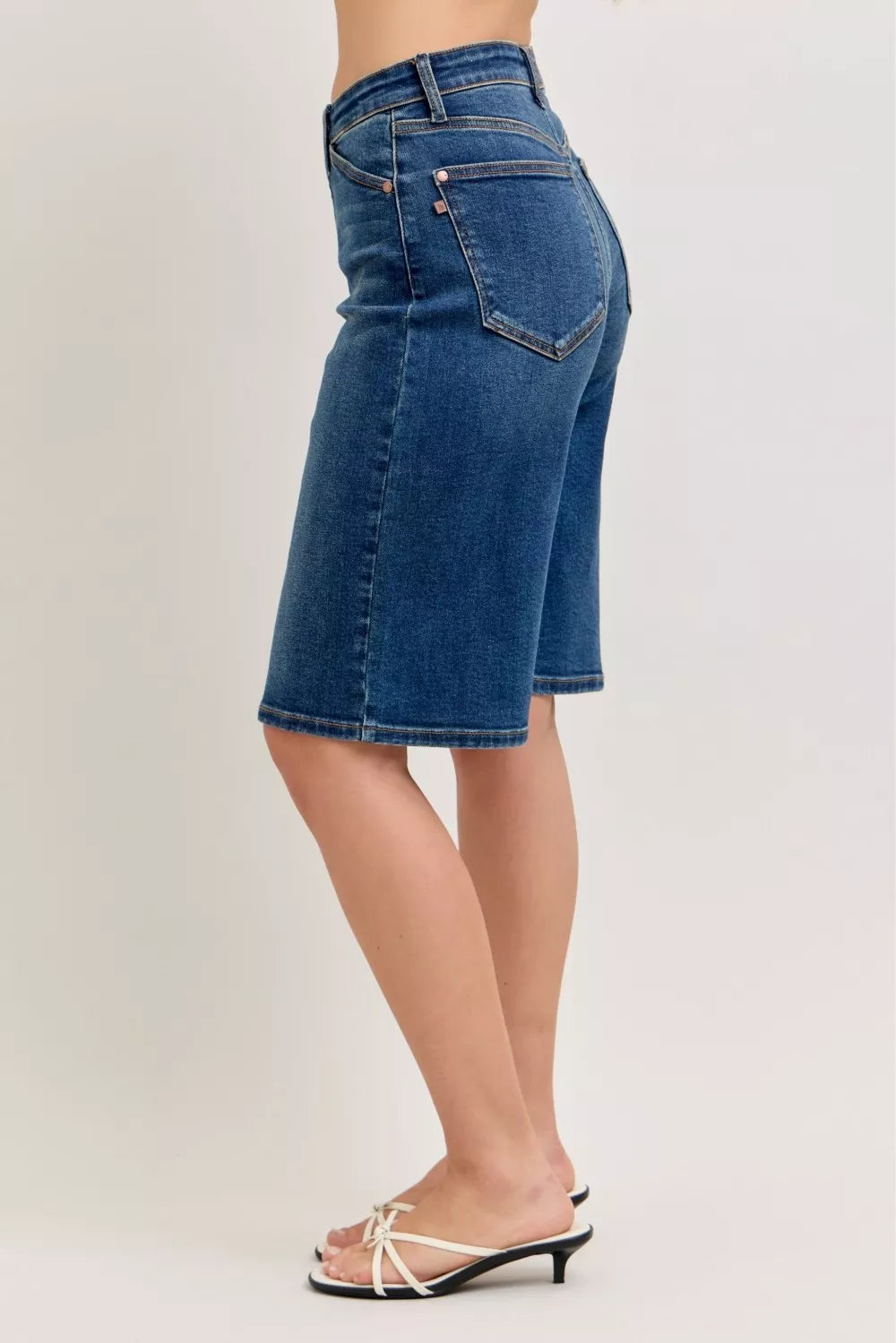 Judy Blue Dark Washed High Waist Bermuda Denim Shorts