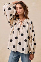 BiBi Polka Dot Exaggerated Balloon Sleeves Blouse