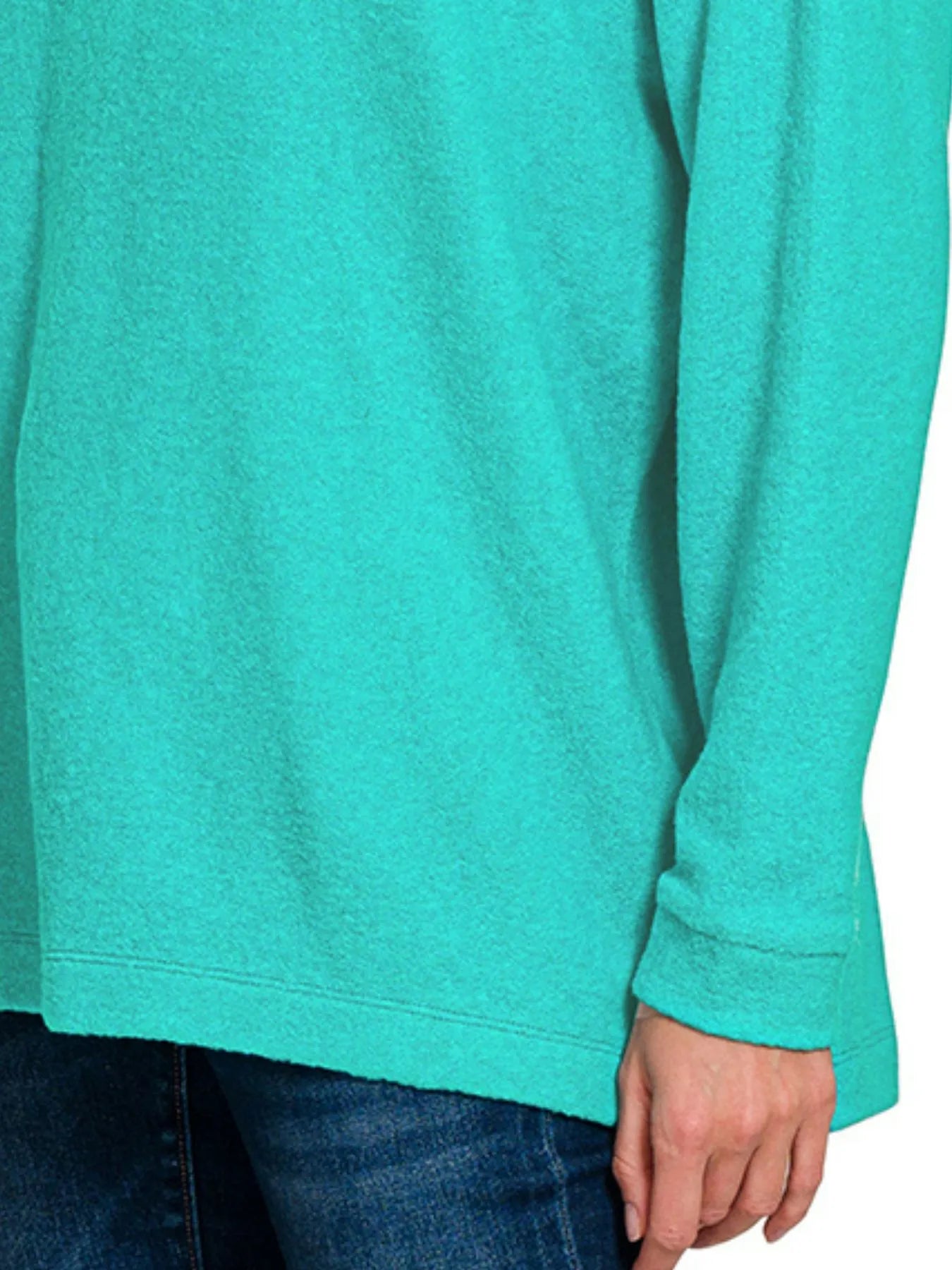 Zenana Light Teal Hooded Brushed Melange Hacci Sweater