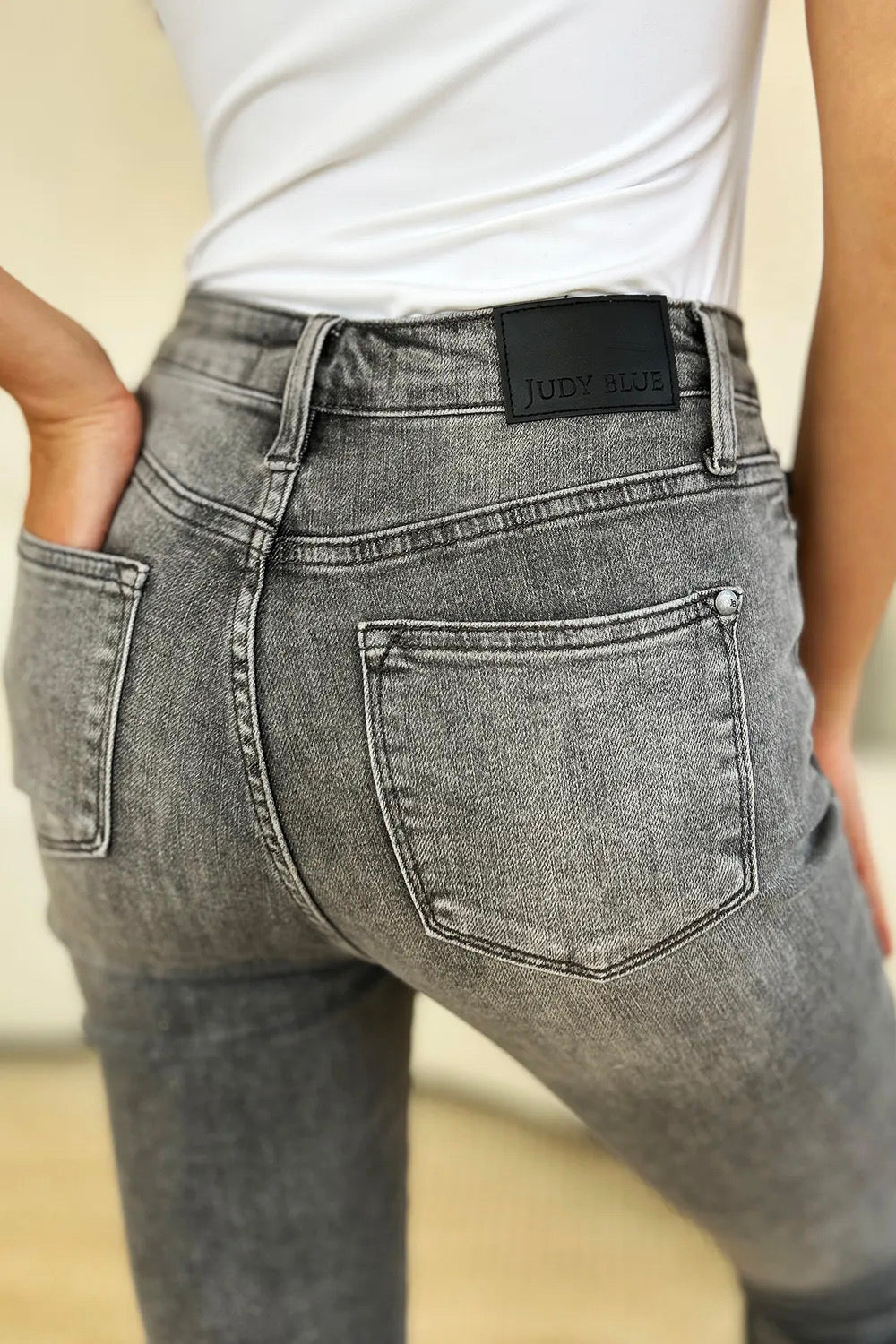 Judy Blue Button Fly High Waist Cuffed Gray Capris Apparel & Accessories