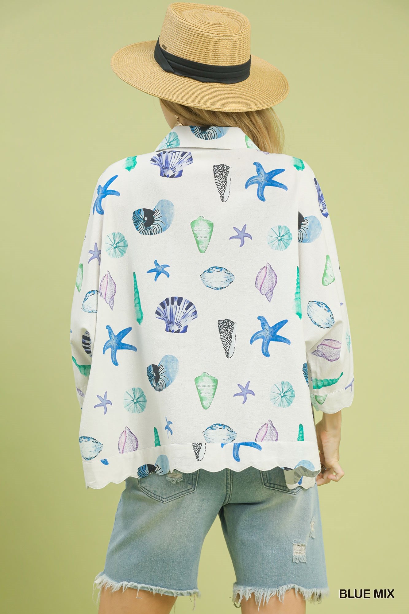 Umgee Seashell & Starfish Print Button-Down Top