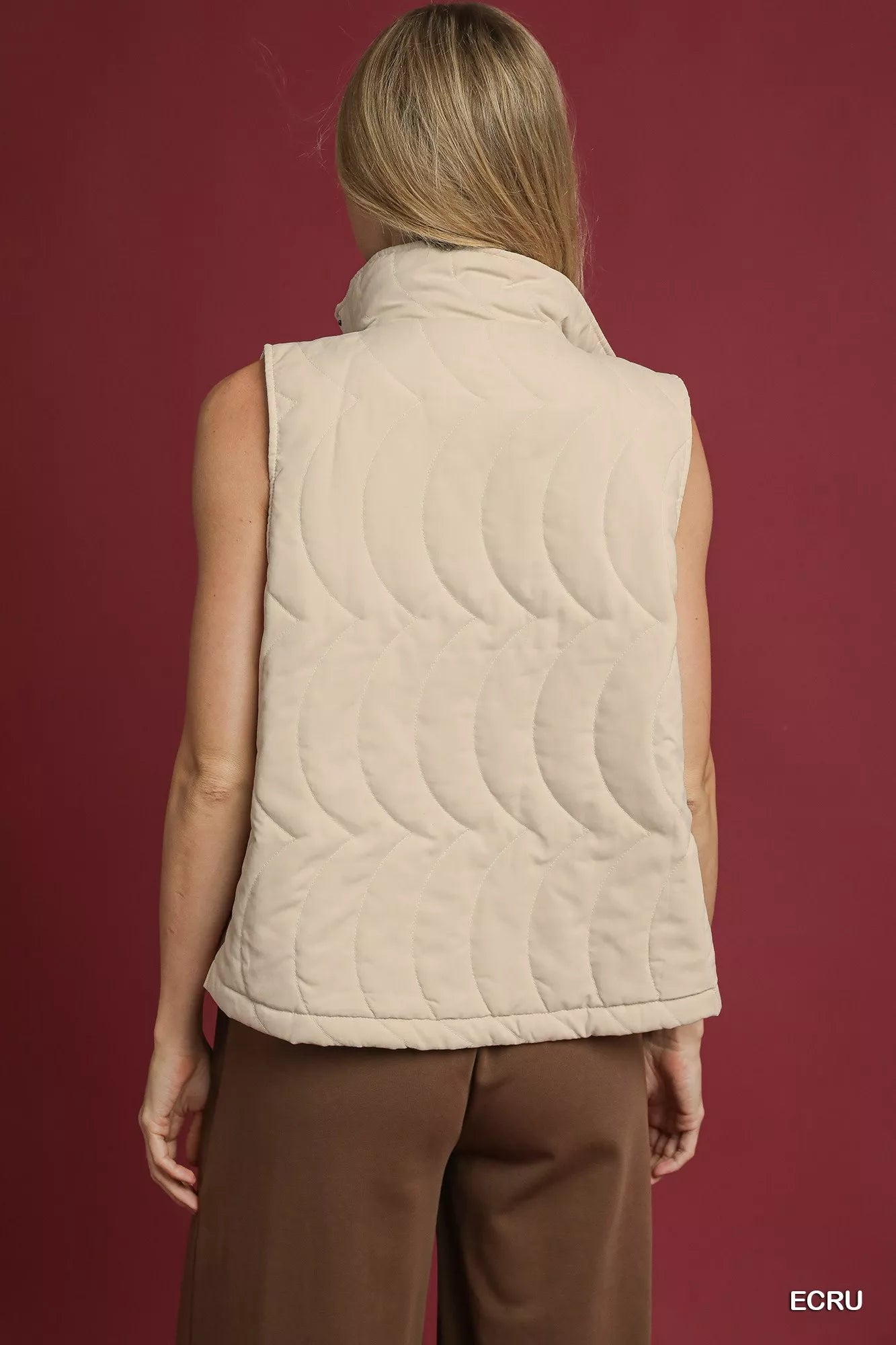 Umgee Ecru Quilted Embroidered Vest
