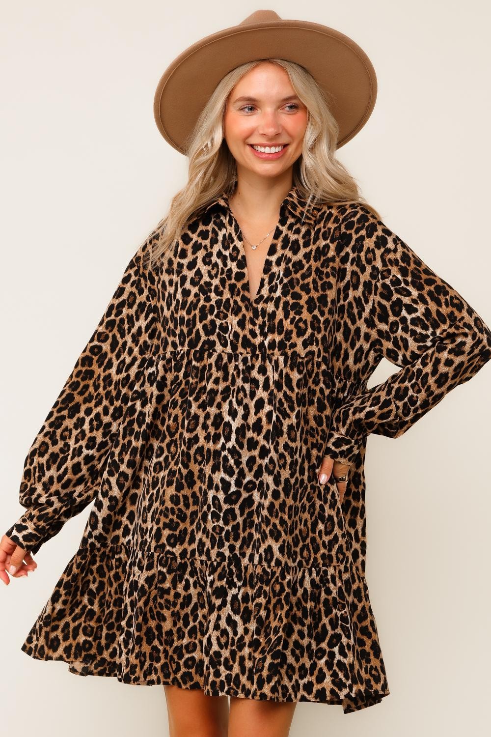 Haptics Babydoll Leopard Print Woven Dress