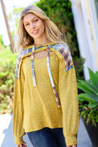 Haptics Butterscotch & Olive Multicolor Cutout Hoodie Shirts & Tops