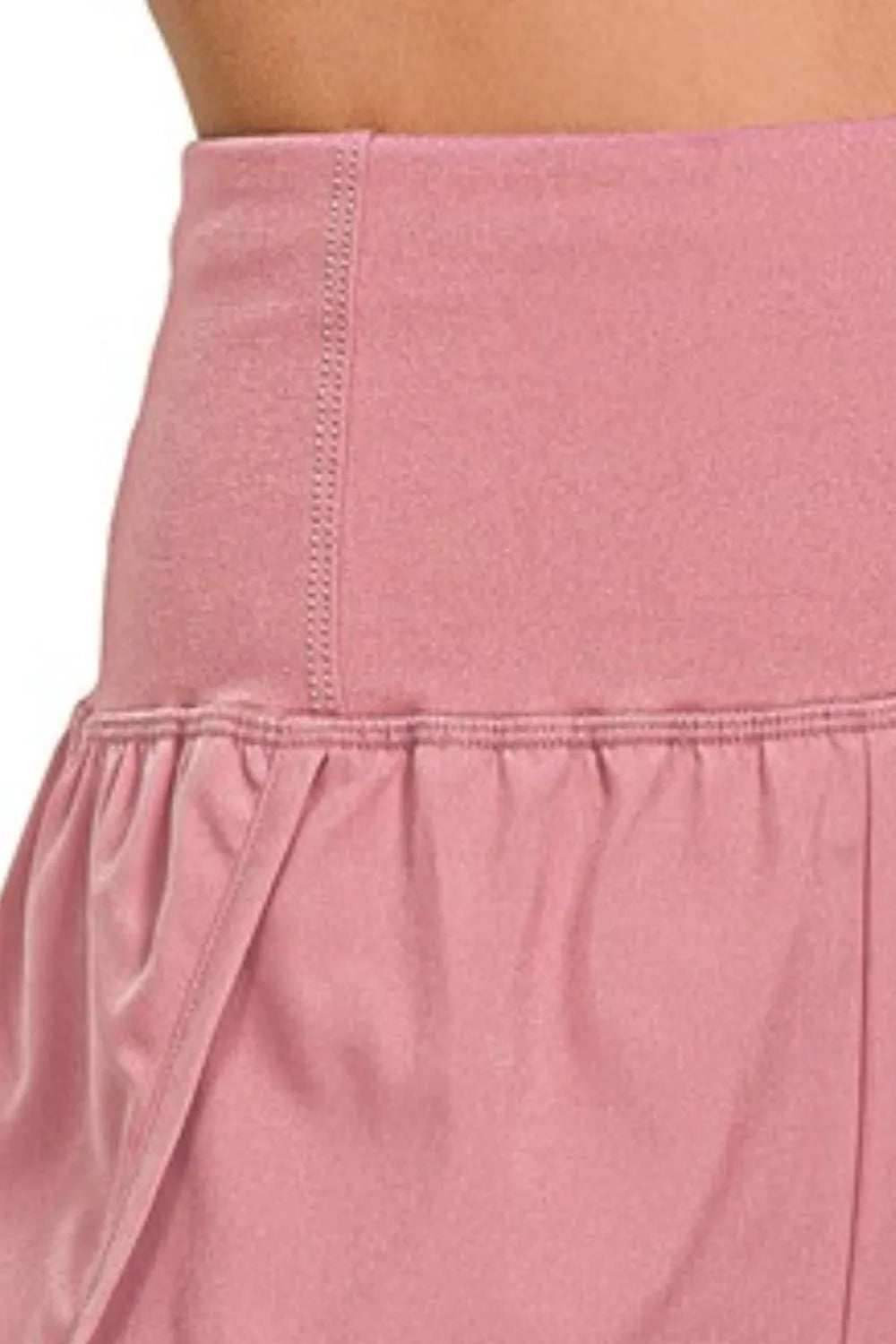 Zenana Light Rose High Waisted Zippered Back Pocket Running Shorts