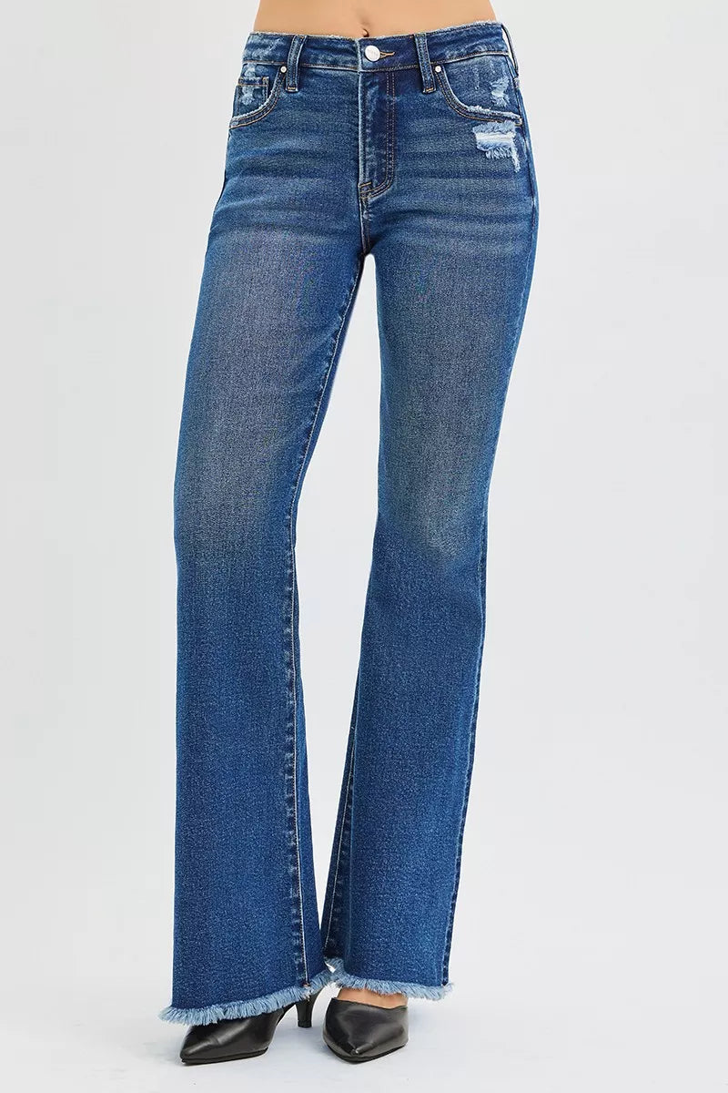 RISEN Dark Washed High Rise Flare Jeans