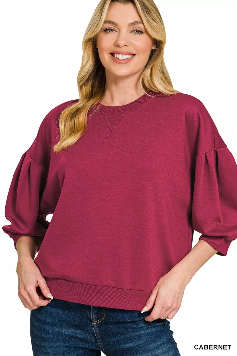 Zenana Cabernet Scuba Dolman Sleeve Sweatshirt CABERNET