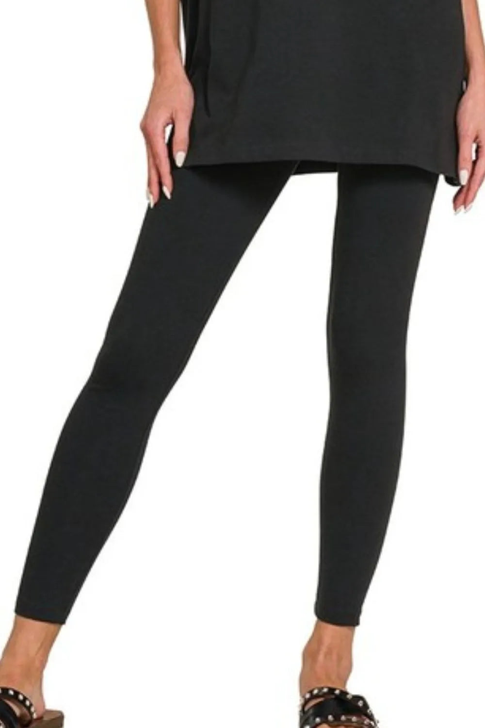 Zenana Black Cotton Round Neck Top & Legging Set