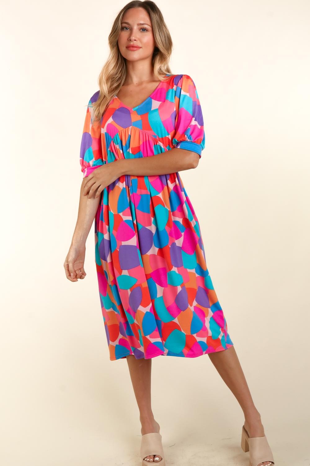Haptics Geometric Multicolor Midi Dress With Pockets Dresses