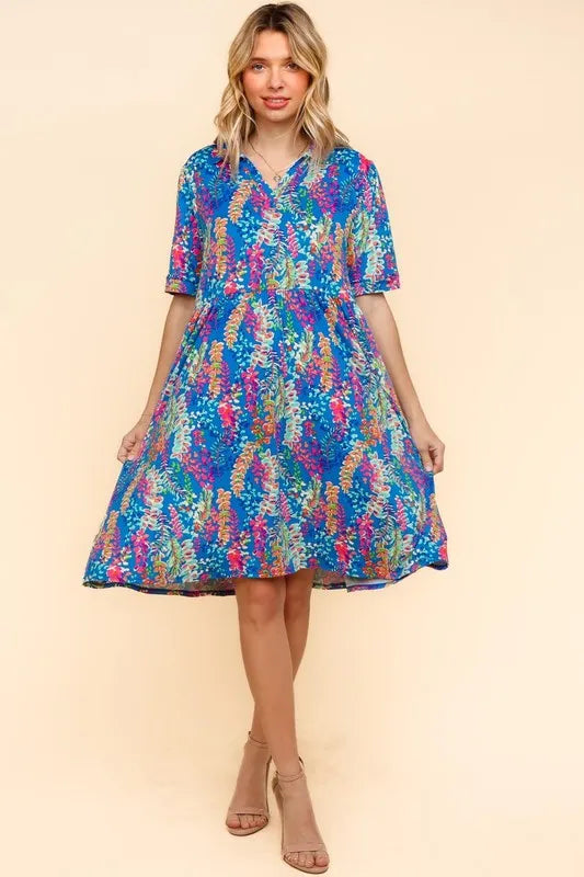 Haptics Johnny Collar Babydoll Dress with Side Pockets Blue