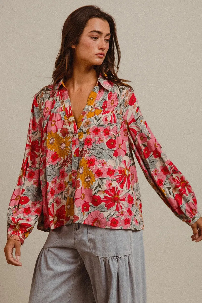 BiBi Woven Floral Printed Long Sleeve Blouse