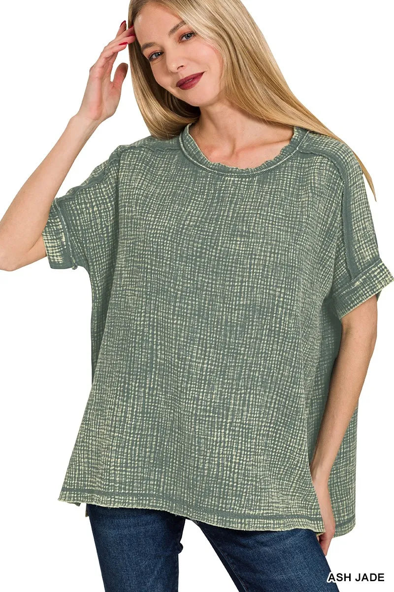 Zenana Ash Jade Acid Washed Double Gauze Round-neck Tee ASH JADE