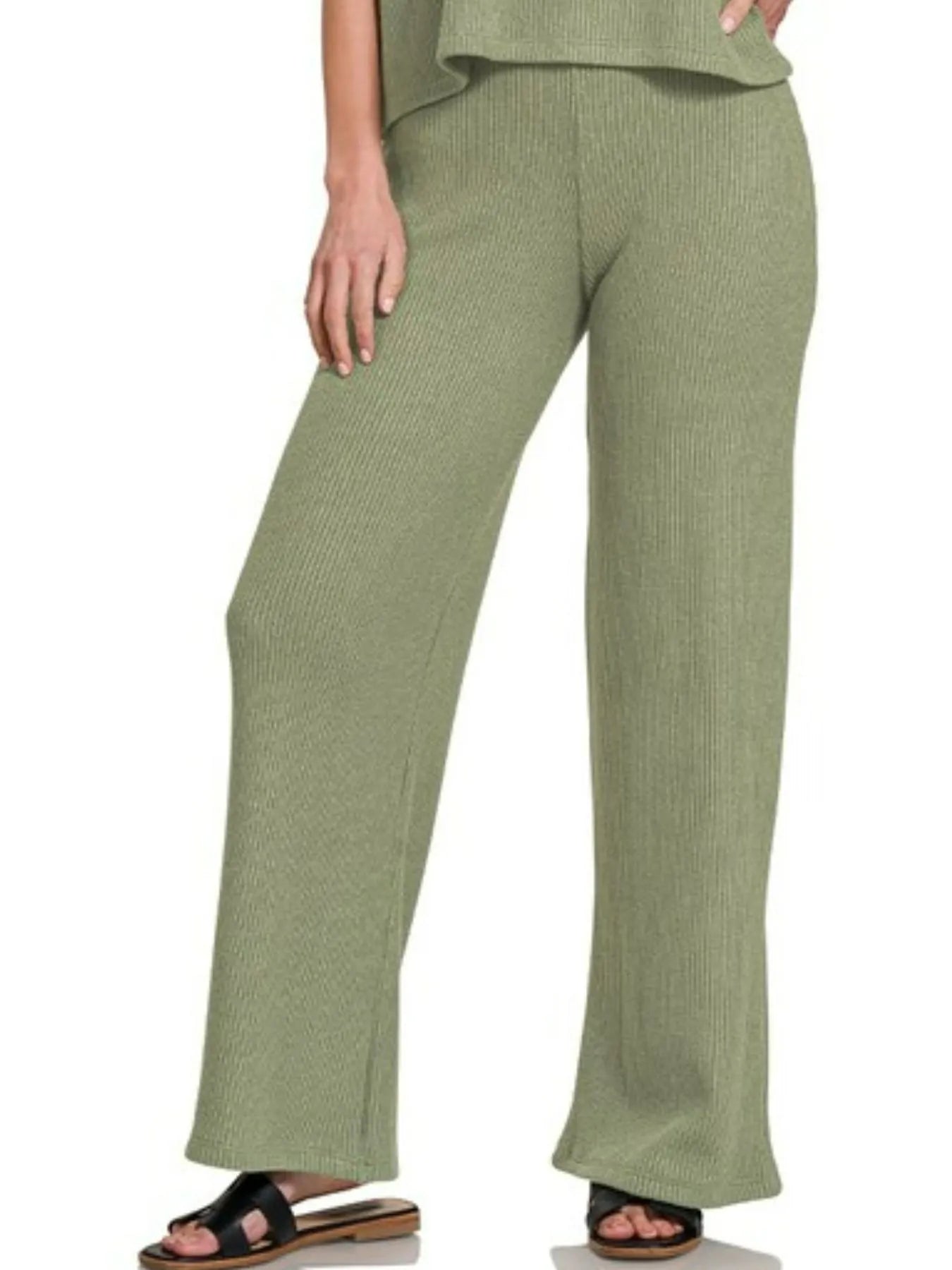 Zenana Light Olive Sweater Boxy Top & Long Pants Set