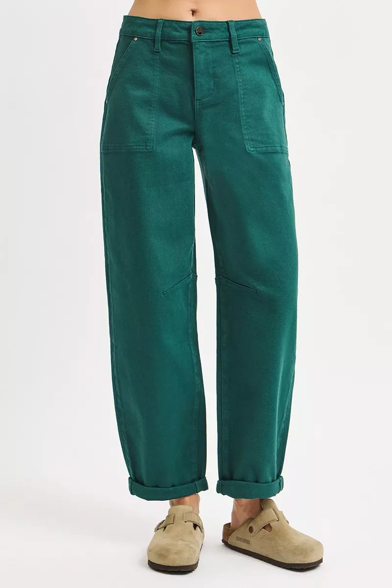 RISEN Hunter Green High Rise Ankle Cuffed Barrel Pants HUNTER GREEN