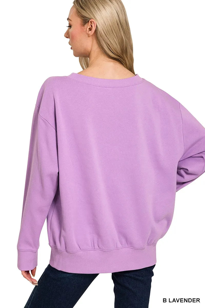 Zenana Bright Lavender Fleece Boat Neck Sweatshirt