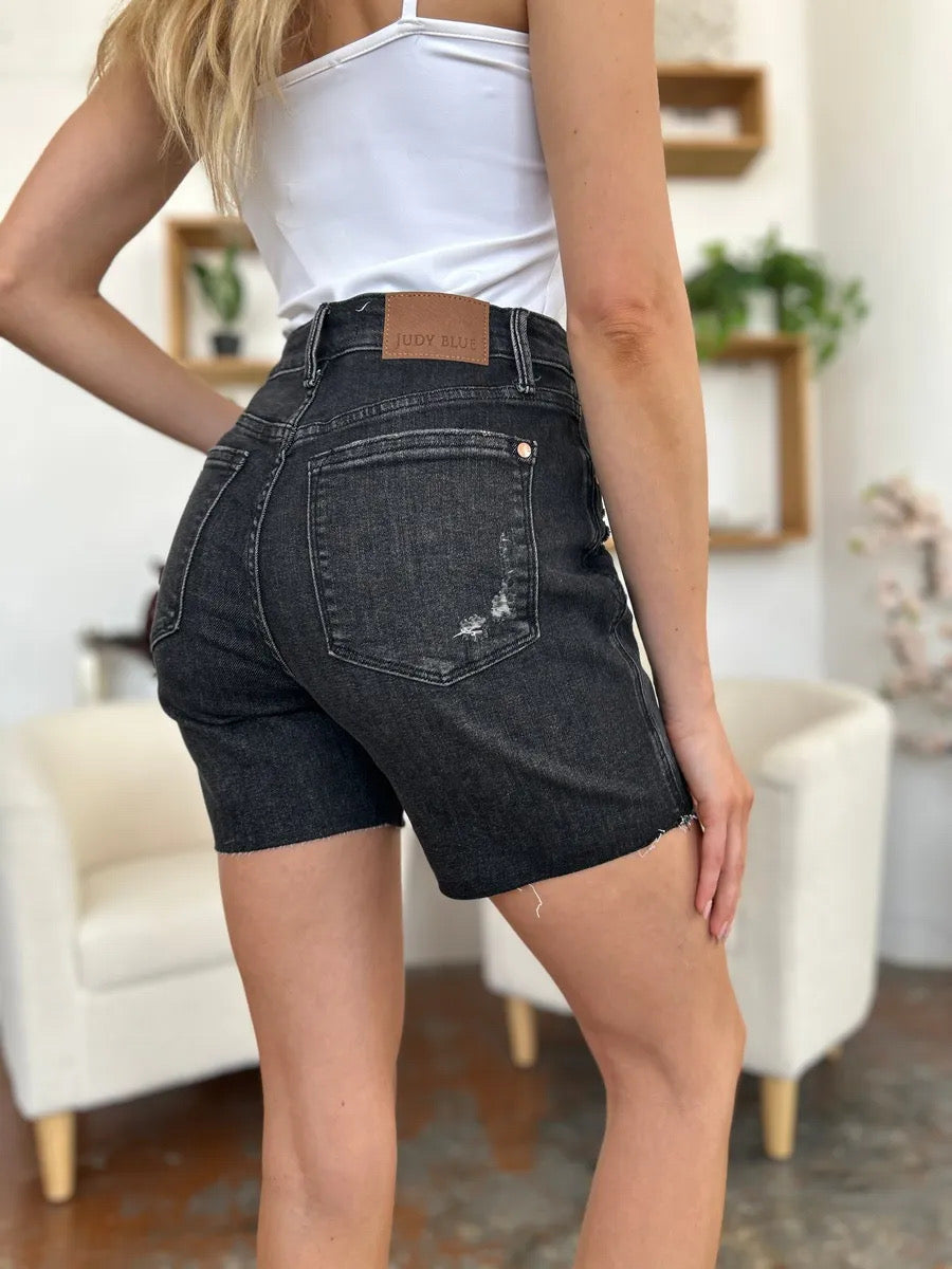 Judy Blue Washed Black High Rigid Front Denim Shorts