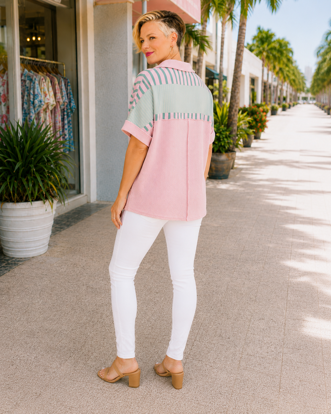 Haptics Can't Control It Collared Color Block Top Womens