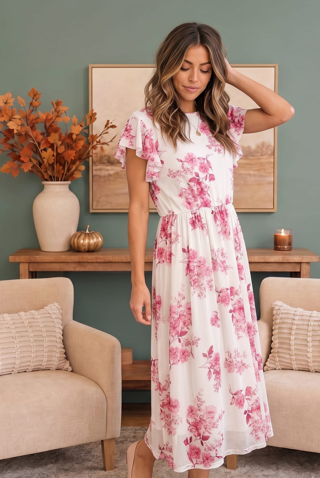 Haptics Daytime Romance Floral Midi Dress L