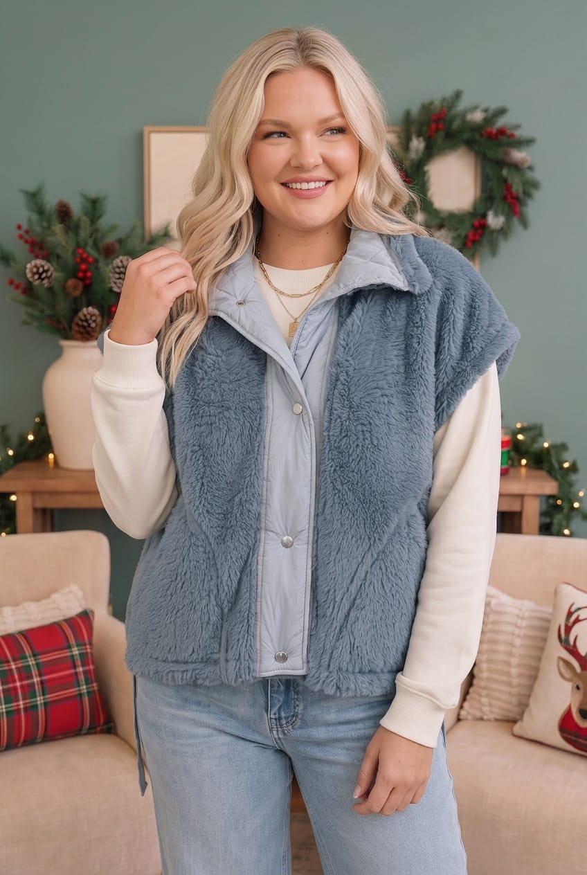 Haptics Snuggle Season Sherpa Vest in Slate