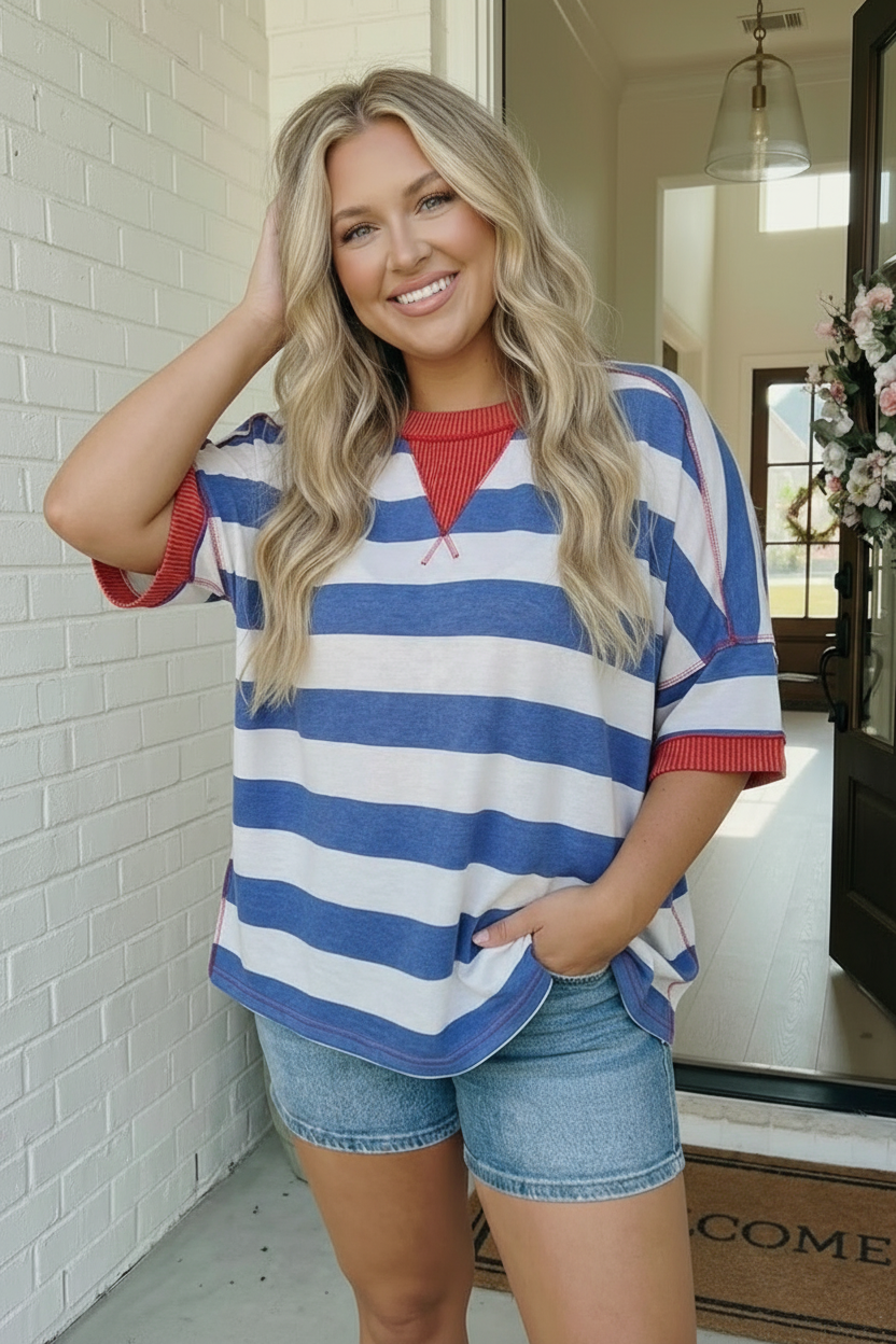 Haptics Stripe Patriotic Multi Media Mix Top