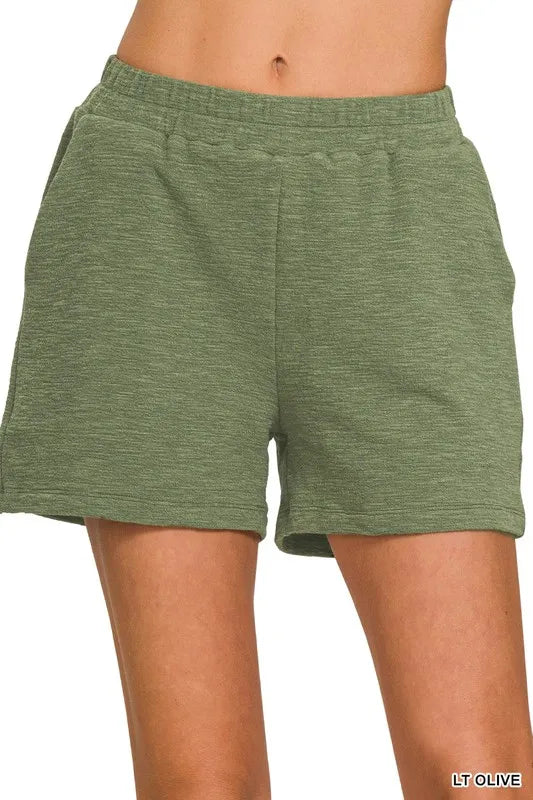 Zenana Light Olive Cotton Slub Shorts