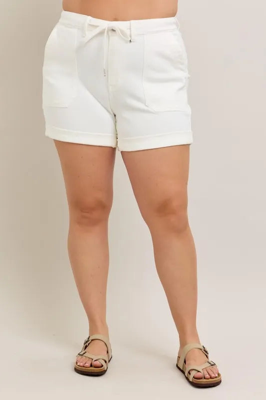 Judy Blue Plus Size White High Waist Cuff Denim Shorts