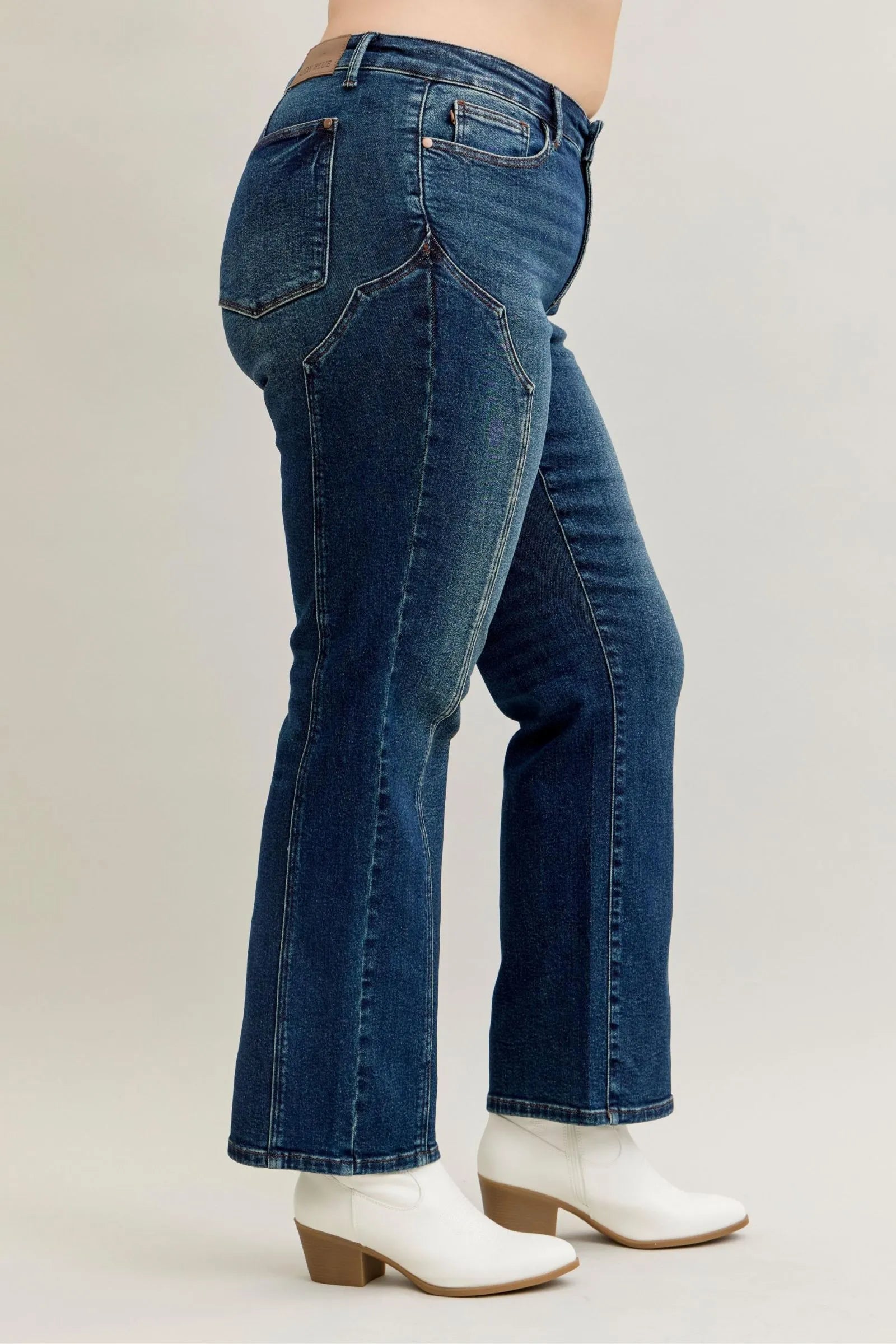 Judy Blue Dark Washed Western Seam Detail Straight Leg Jeans