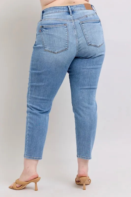 Judy Blue Mid Rise Vintage Wash Slim Jeans with Cell Phone Pocket