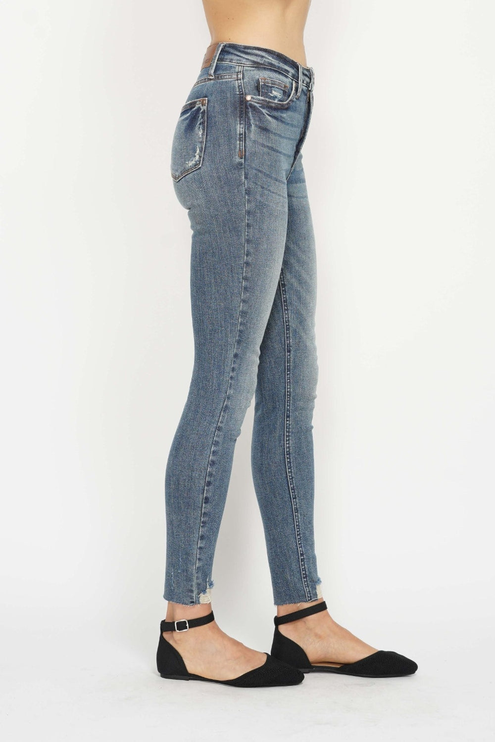 Judy Blue Tummy Control Vintage Wash Hem Destroy Skinny Jeans Pants