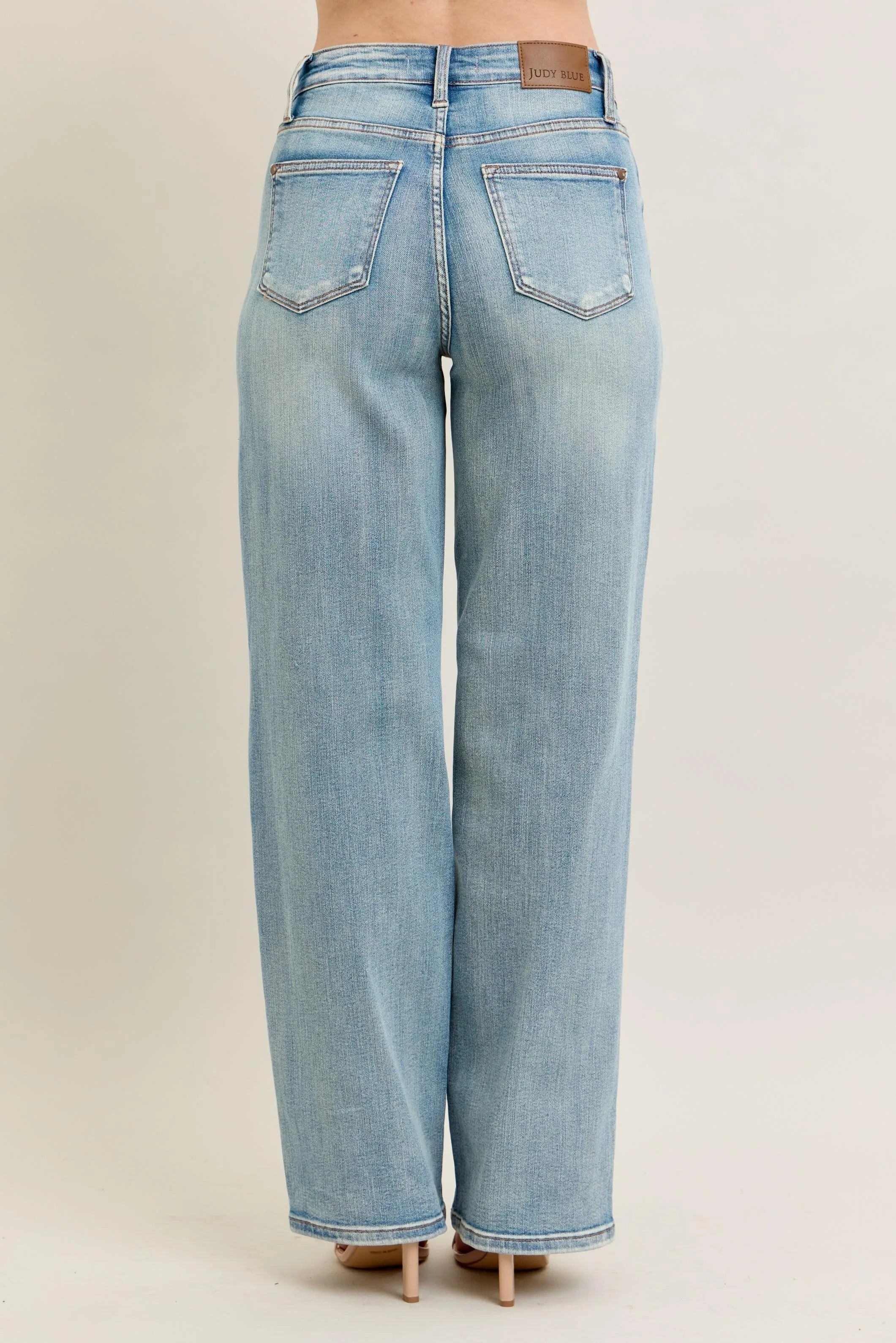 Judy Blue Waisted Distressed & Knee Patch Straight Jeans