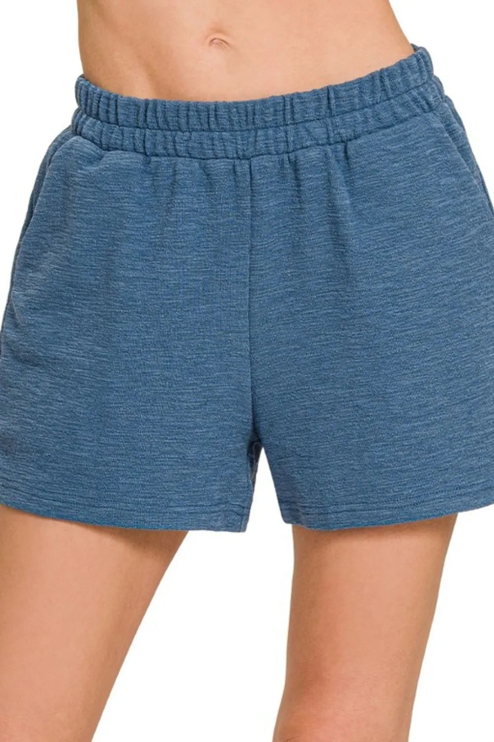 Zenana Dusty Blue Cotton Slub Shorts