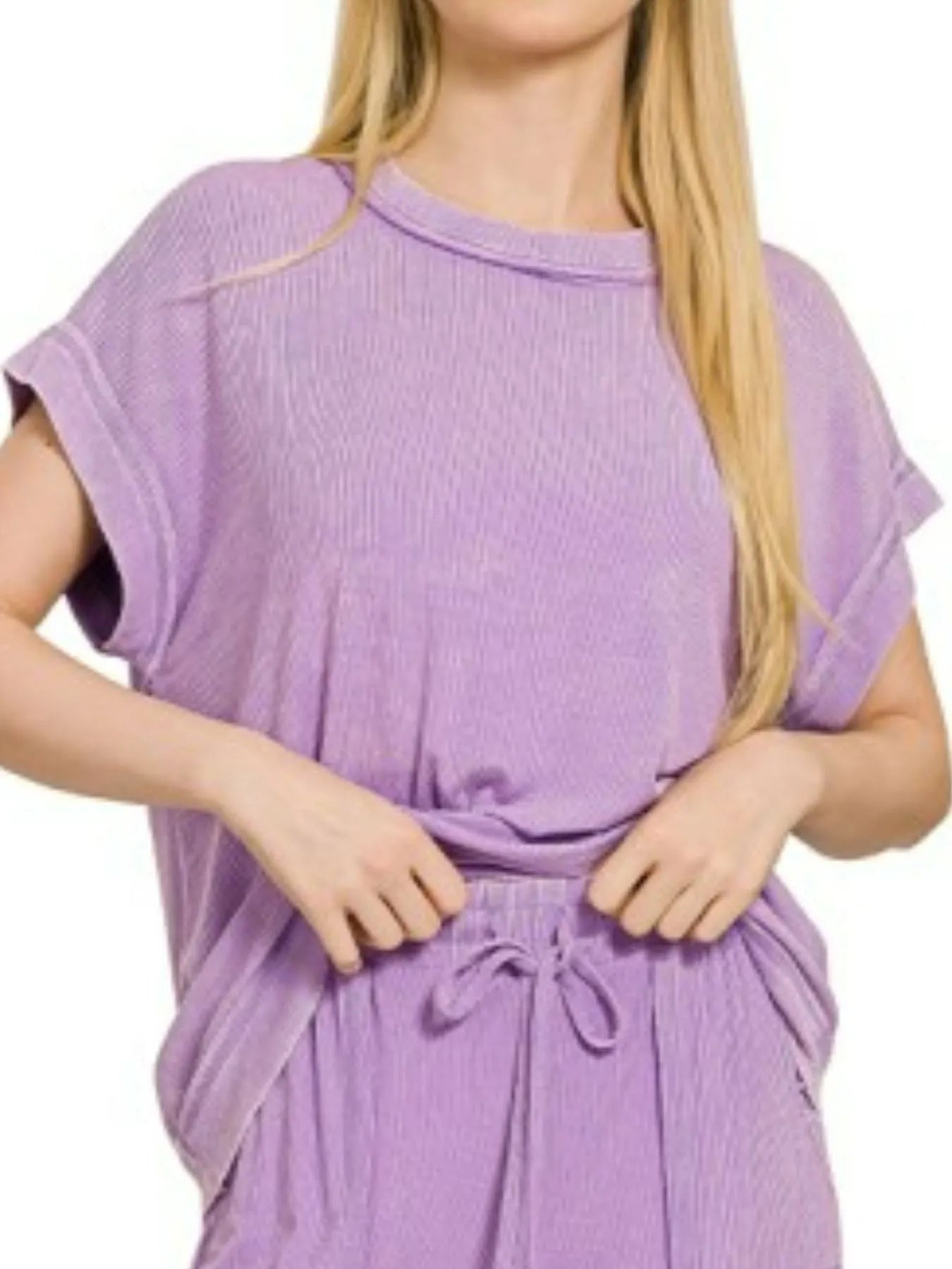 Zenana Lavender Ribbed Acid Wash Rayon Top & Pants Set