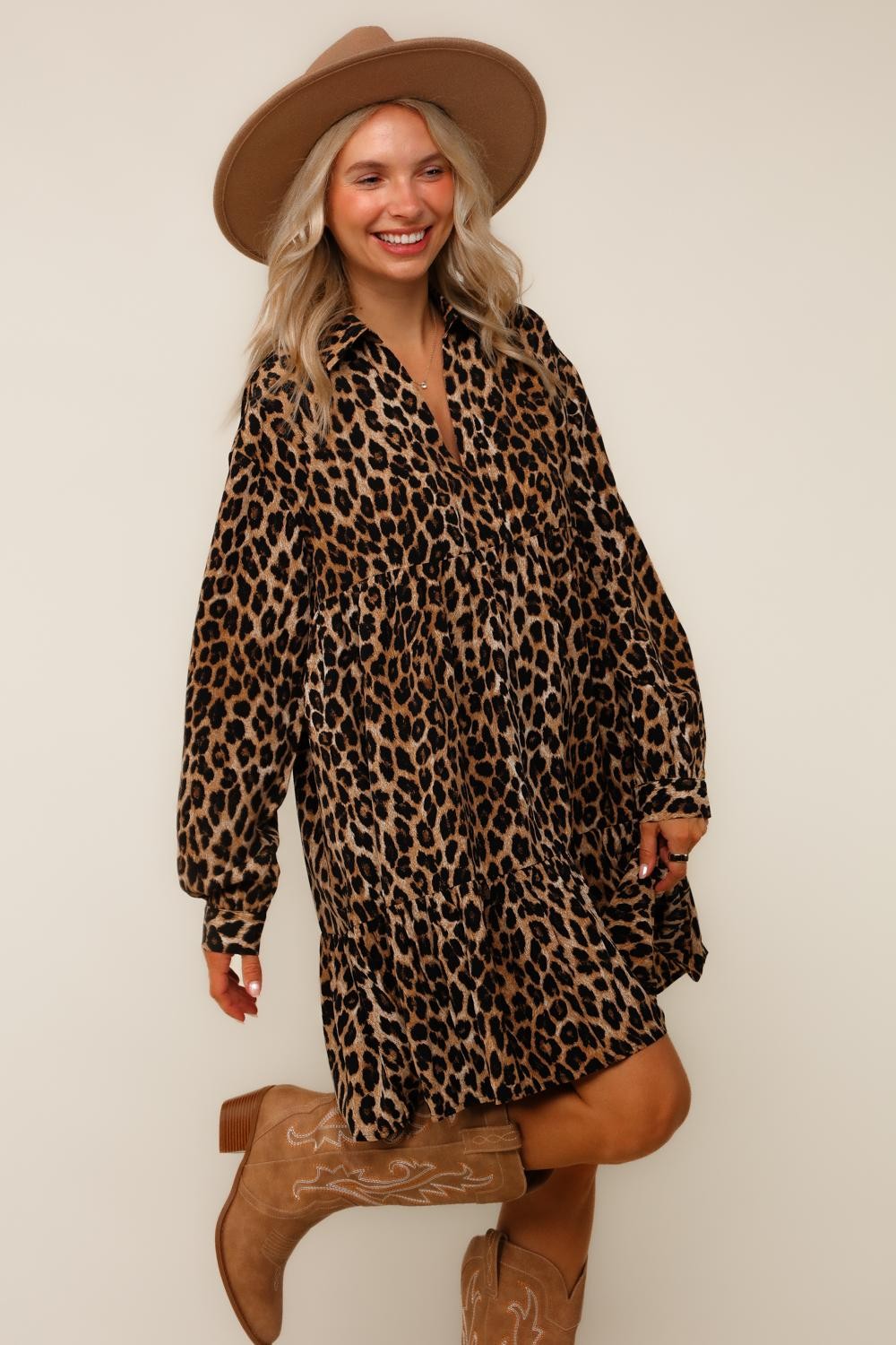 Haptics Babydoll Leopard Print Woven Dress