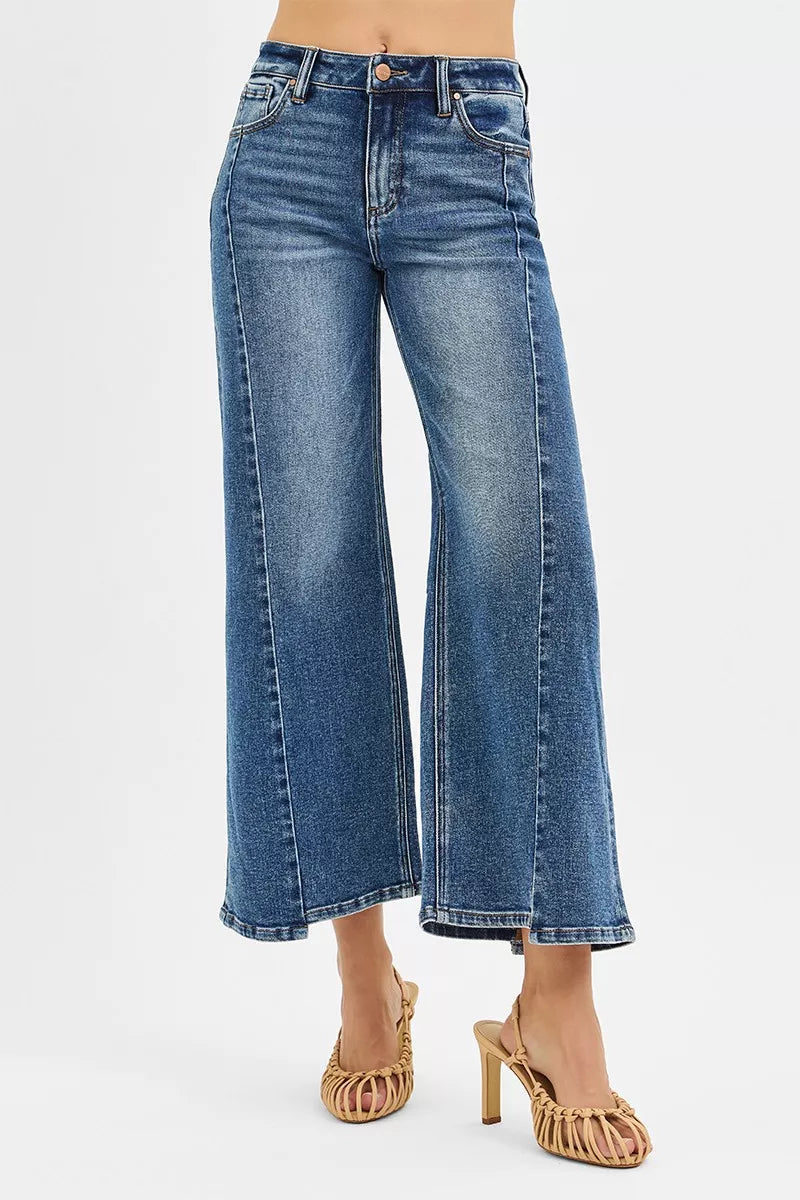 RISEN High Rise Crop Wide Leg Jeans with Step Hem
